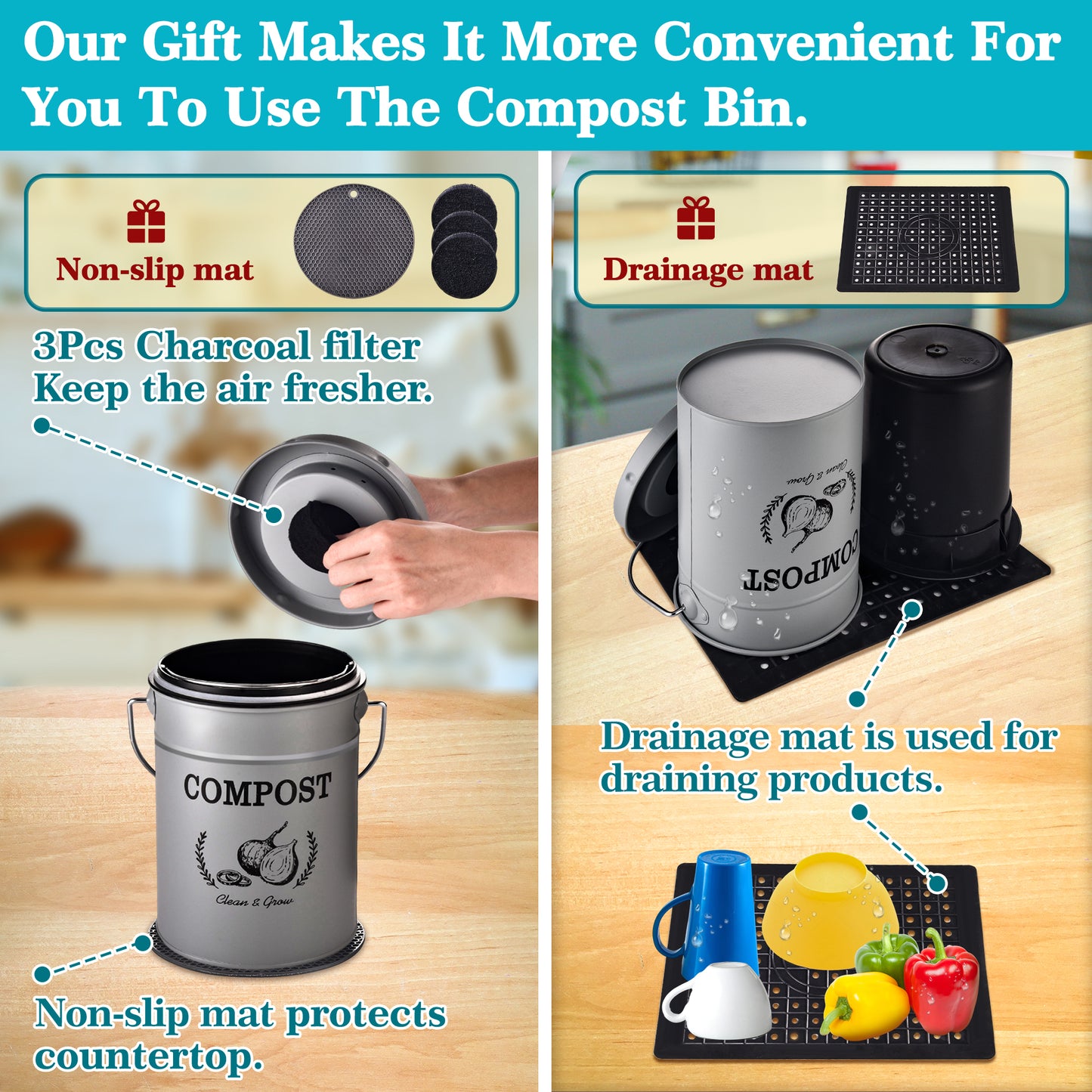 AOSION Compost Bucket, Kitchen Compost Bin