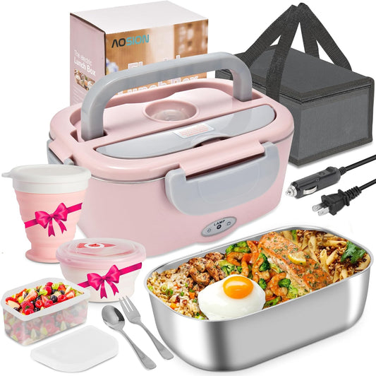 AOSION Electric Lunch Box for Adults, Heated Lunch Box 3-IN-1 80W Self Portable Food Warmer for Car/Truck/Office, Upgraded Lunch Box Leak-Proof Stainless Steel Container, Gifts for Women