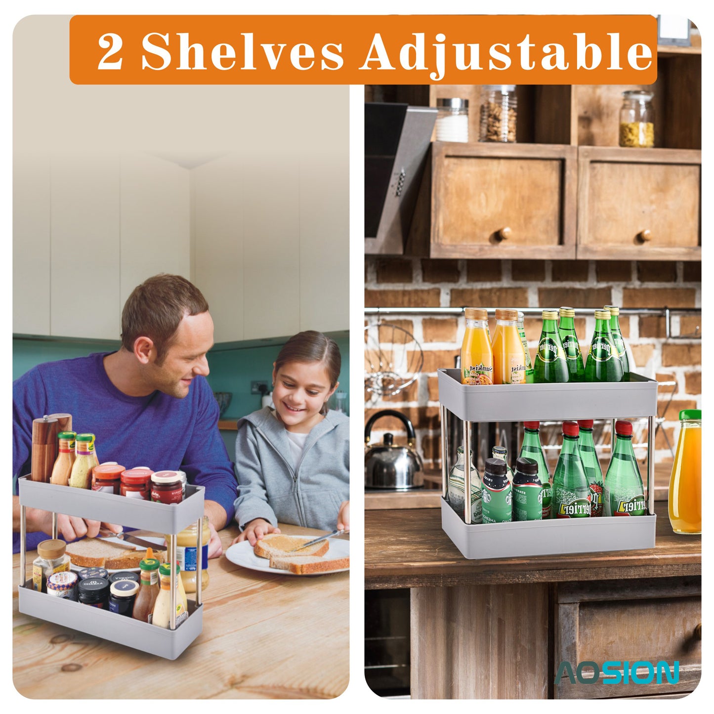 AOSION Shelf Organizer, 4 Tier Rolling Cart for Bathroom Kitchen Bedroom