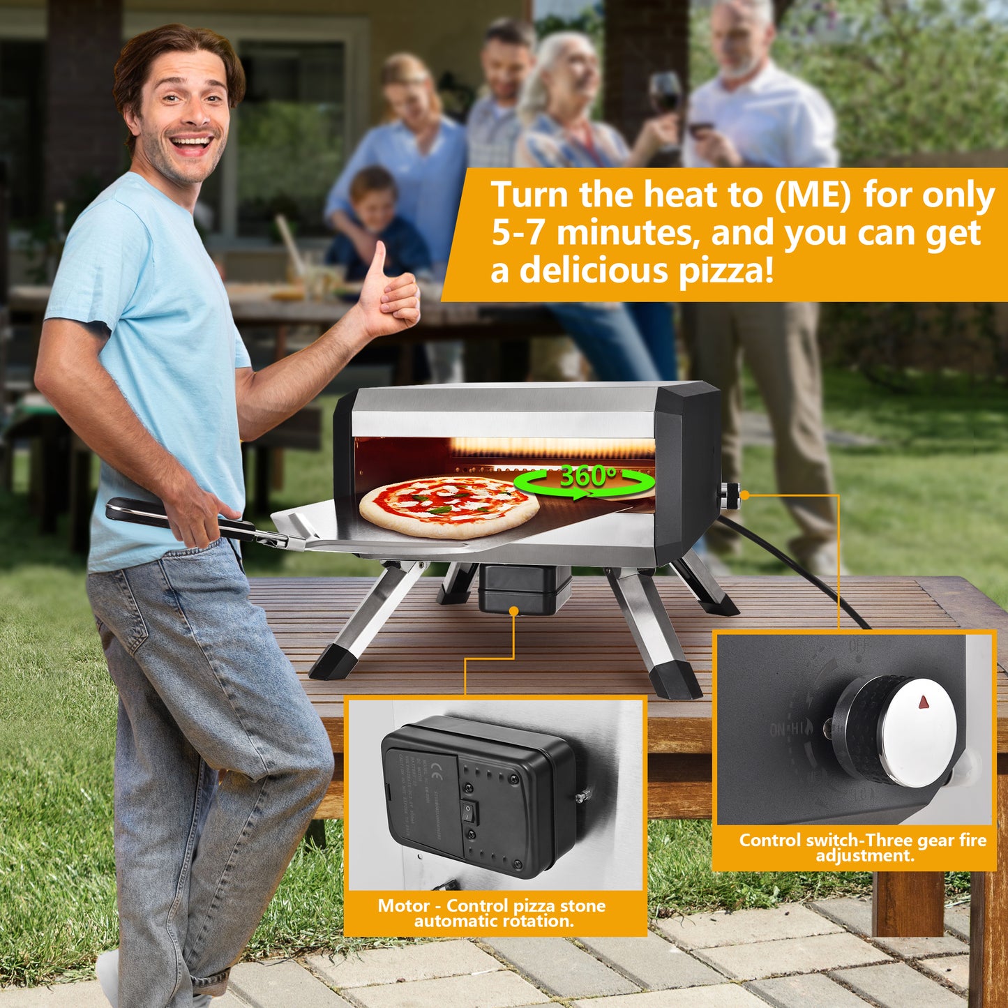 The gas pizza oven takes only 5 minutes to warm-up.