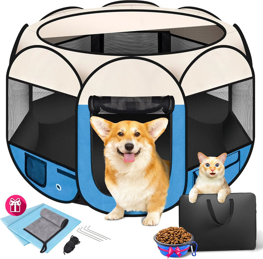 36" Foldable Pet Playpen for Medium/Small Dogs, HOMAGICO Pet Playpen for Indoor Cats Enclosed,Portable Dog Playpen Outdoor Tent Crate with Carrying Case,Water-Resistant and Removable Shade Cover