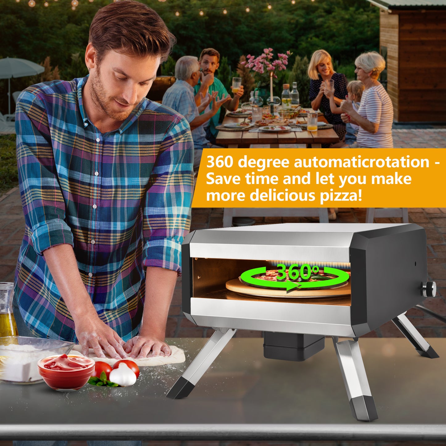 360 degree rotating pizza oven