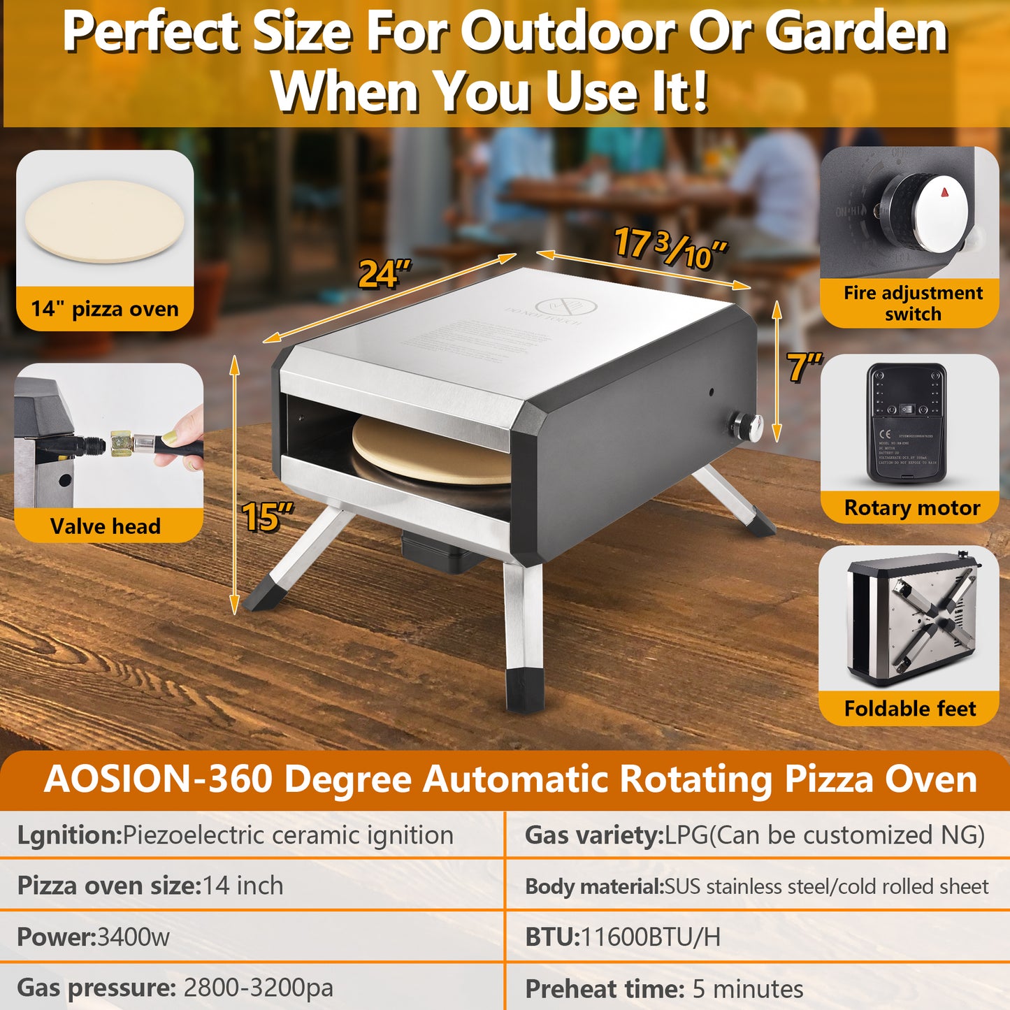 AOSION Propane Pizza Oven Details