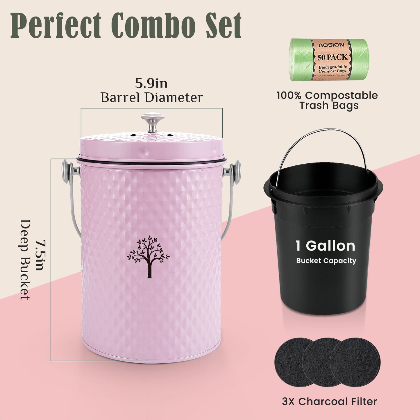 AOIOSN Countertop Compost Bin Kitchen,Odorless Indoor Compost Bin
