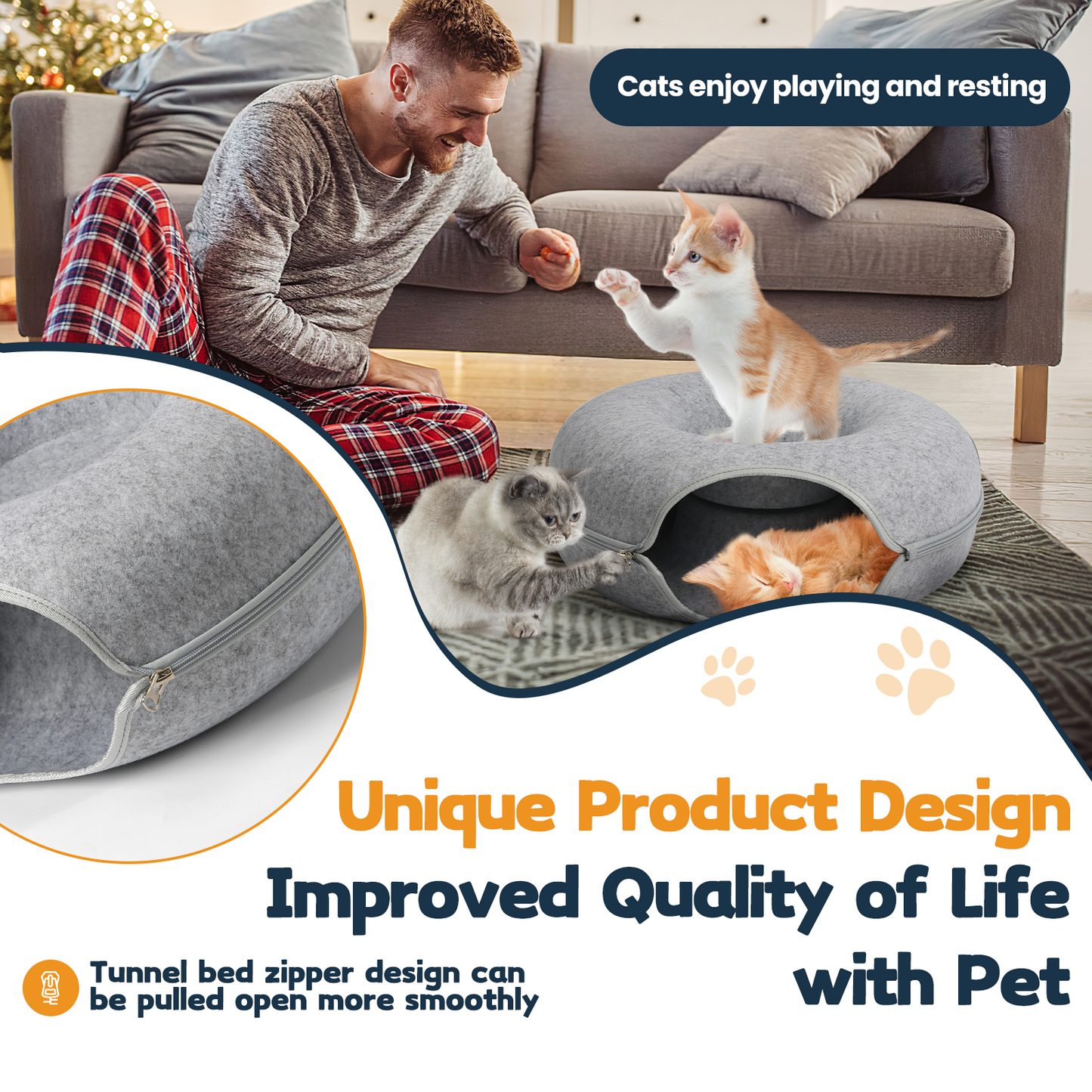AOSION Peekaboo Cat Cave,Cat Donut Bed With Pet Blanket