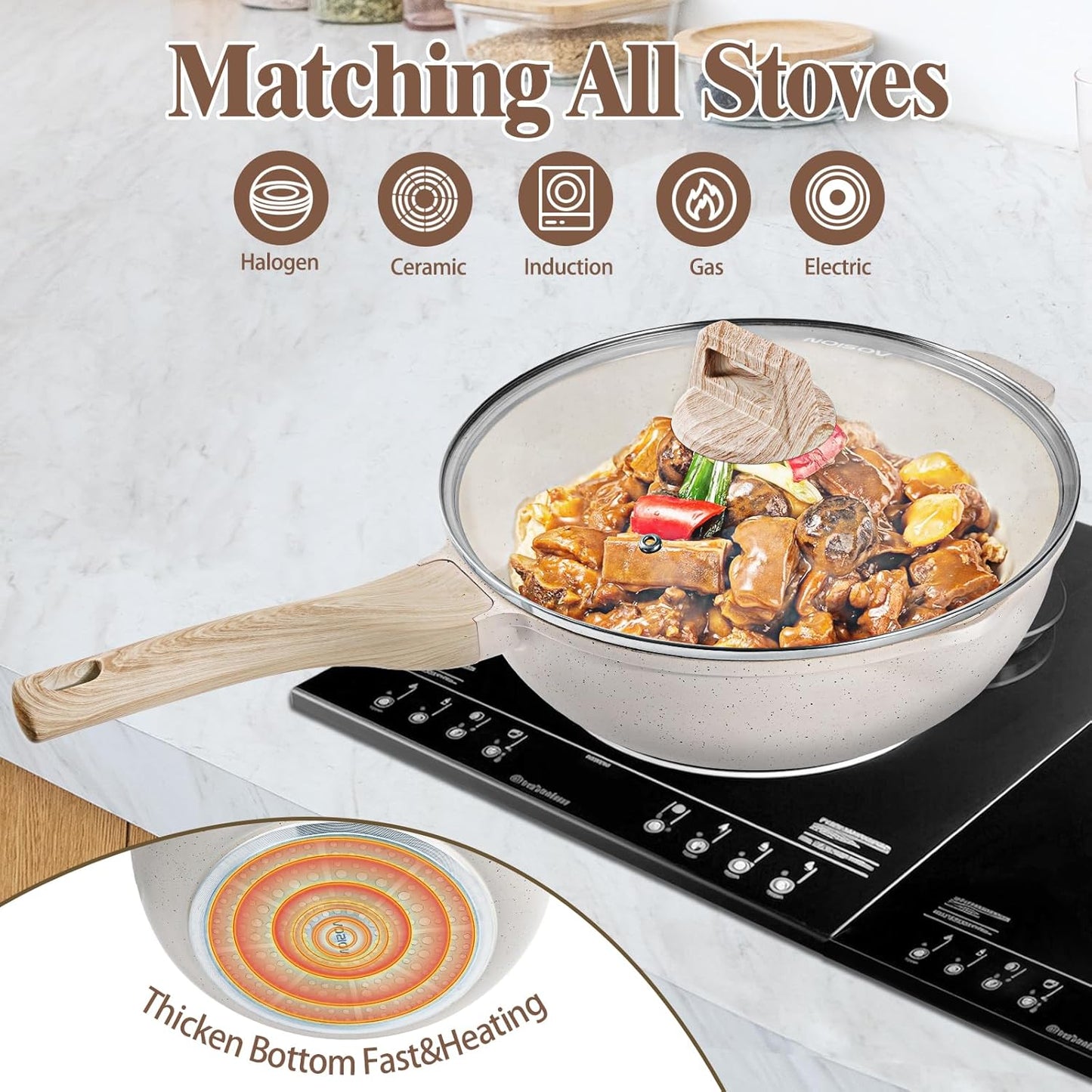 AOSION 11 Inch Nonstick Ceramic Deep Frying Pan Skille with Lid,5QT Sauté Pan for Cooking with Steam Rack,Healthy Large Skillet,Stay Cool Handle, Induction Compatible, PFOA & PFAS Free