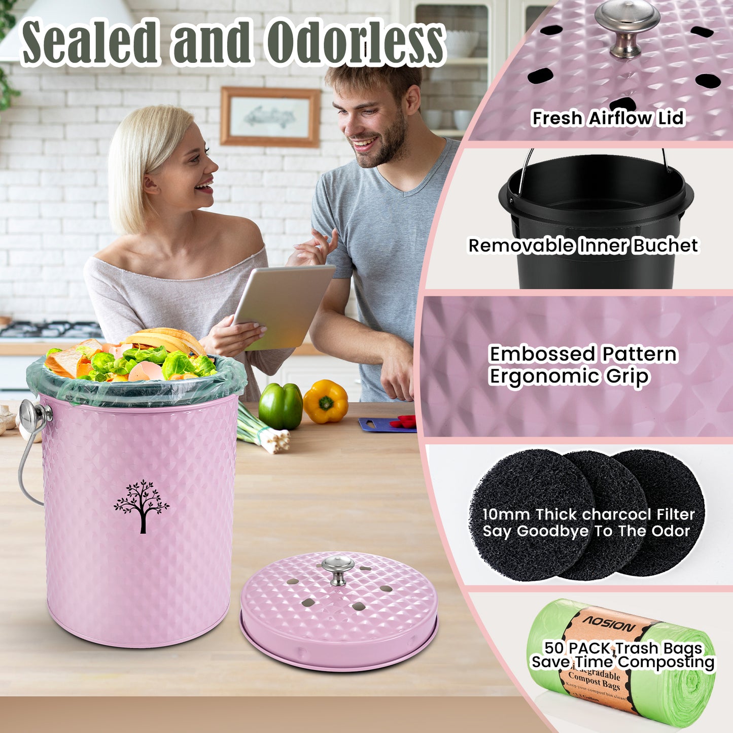 AOIOSN Countertop Compost Bin Kitchen,Odorless Indoor Compost Bin