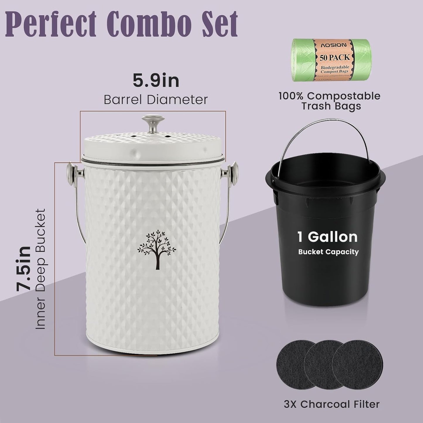 AOSION Countertop Compost Bin Kitchen,Odorless Indoor Compost Bin