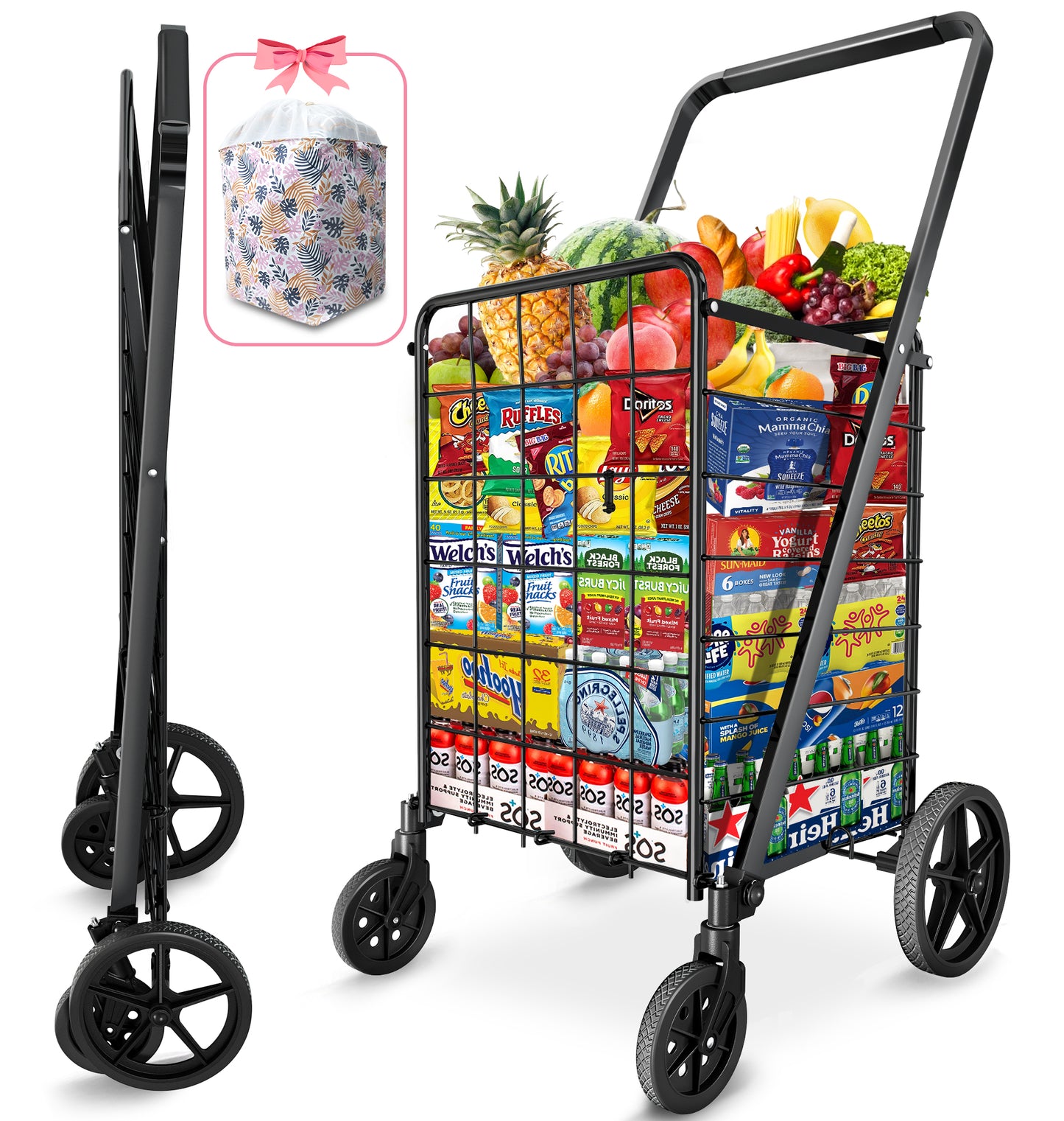 AOSION Grocery Cart With Wheelsr,Rolling Shopping Cart