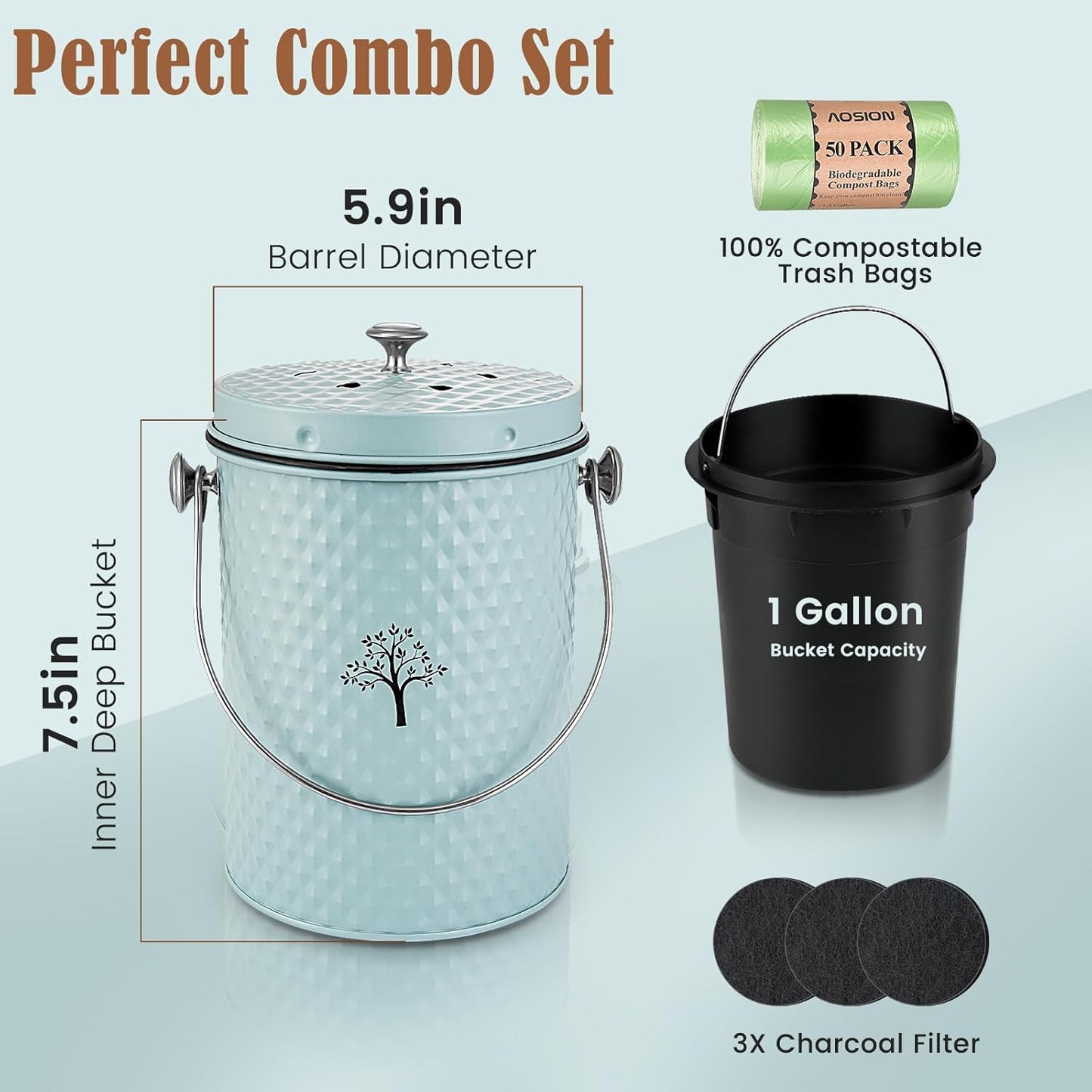 AOSION Countertop Compost Bin Kitchen,Odorless Indoor Compost Bin