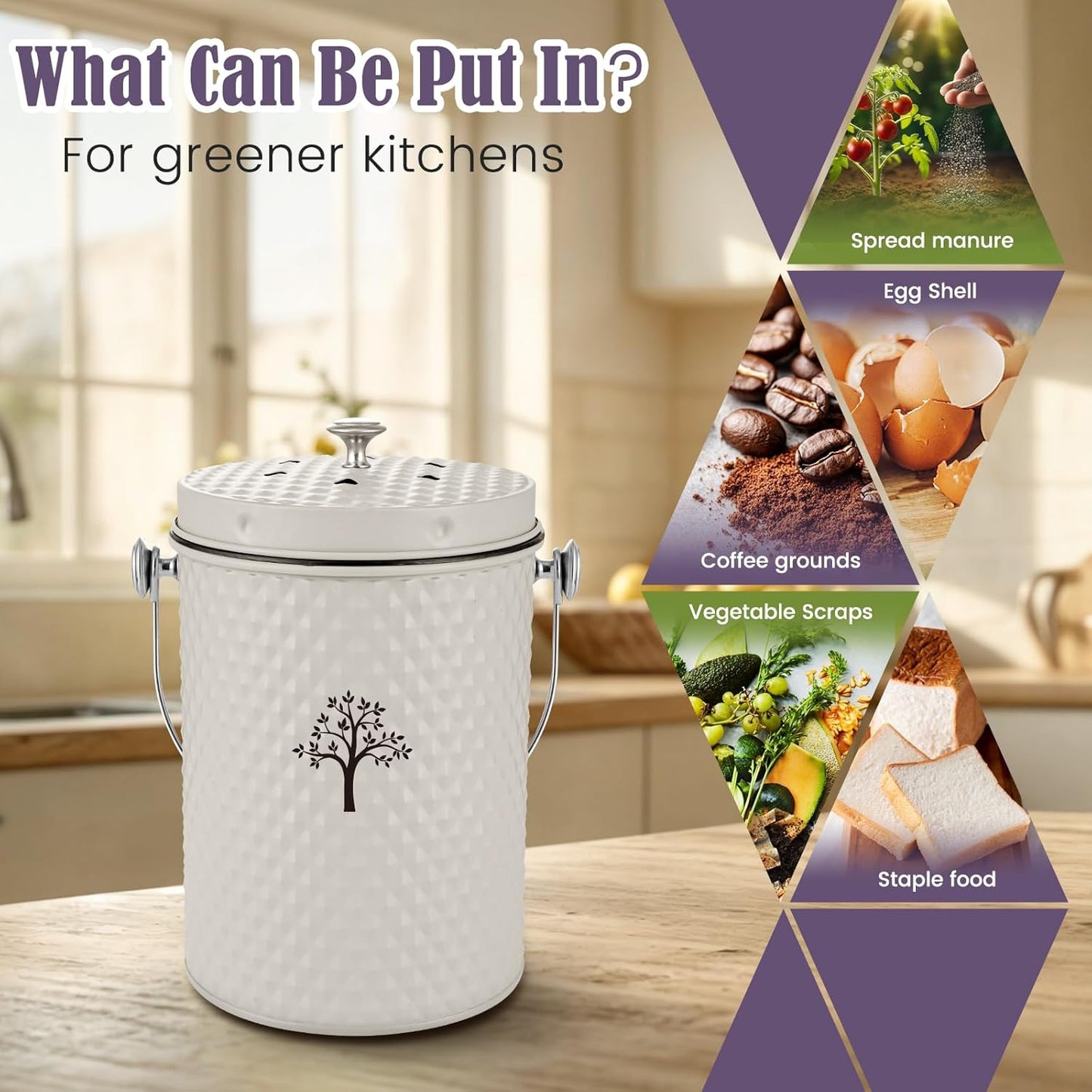 AOSION Countertop Compost Bin Kitchen,Odorless Indoor Compost Bin