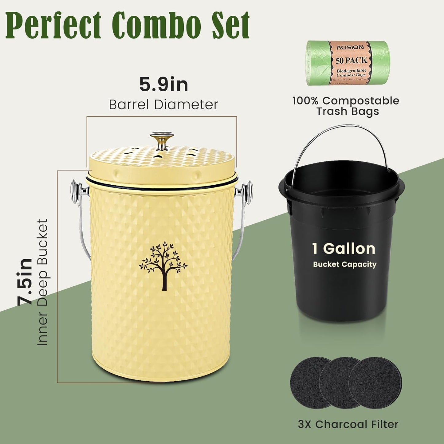 AOSION Countertop Compost Bin Kitchen,Odorless Indoor Compost Bin