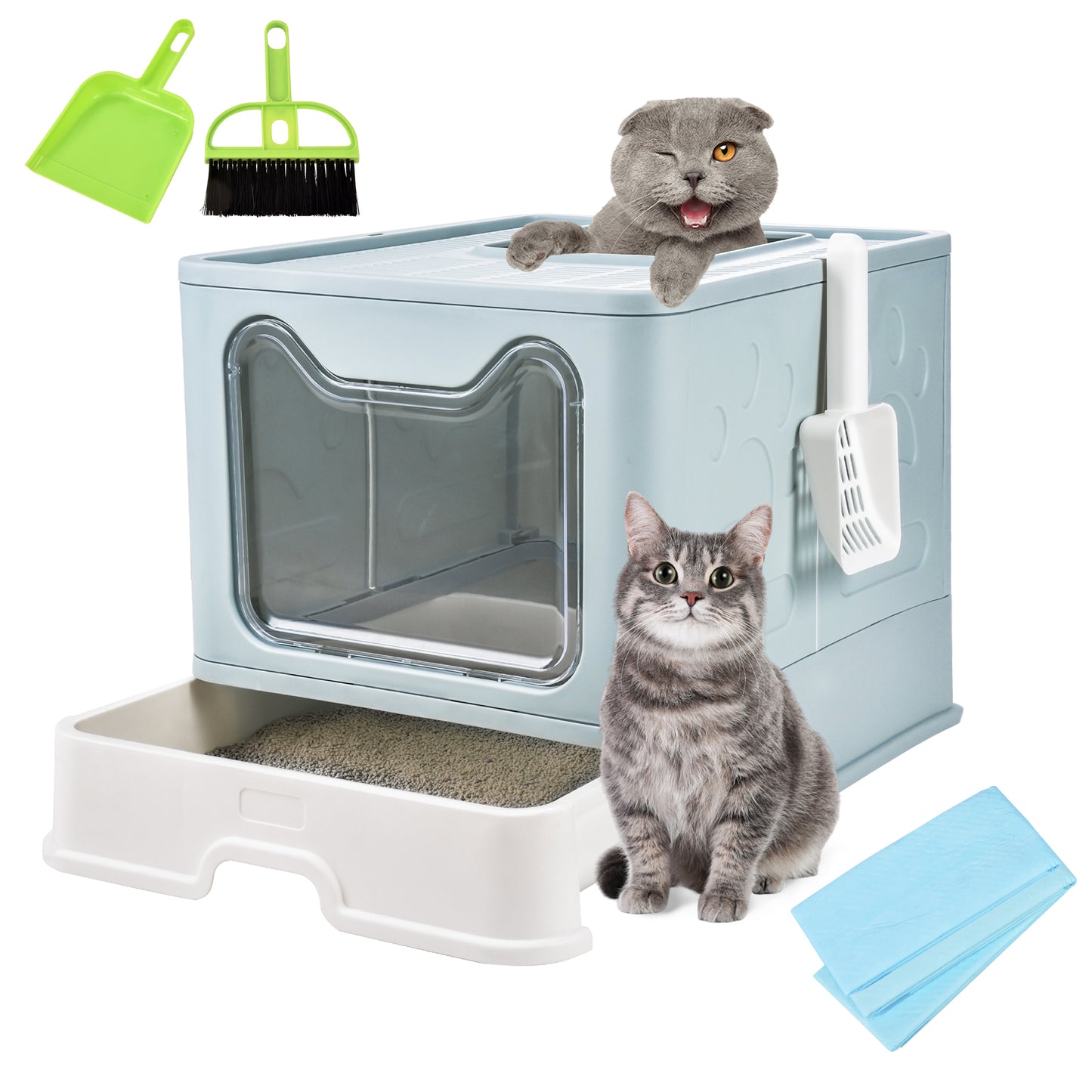 AOSION Foldable Cat Litter Box, Extra Large Litter Box