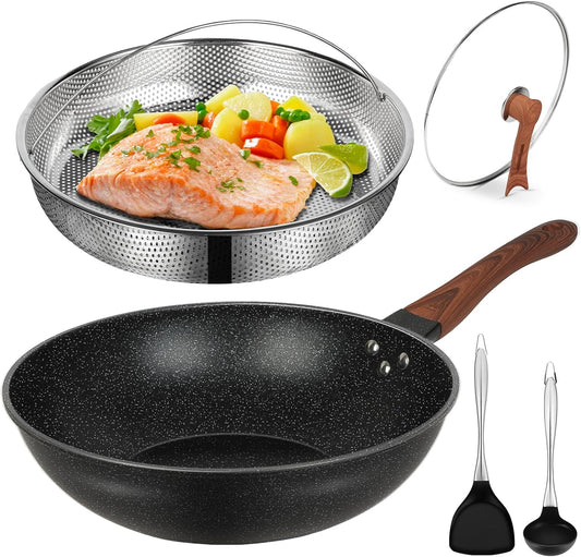 AOSION 13'' Nonstick Wok,Woks & Stir-Fry Pans Non Stick Wok