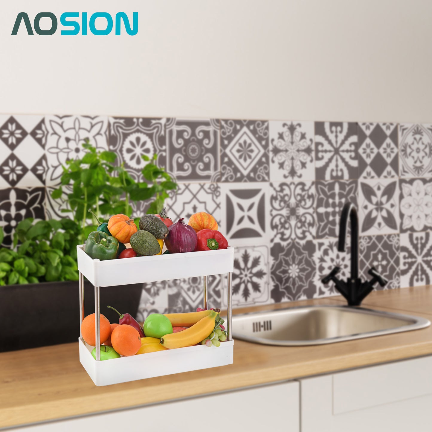 AOSION Shelf Organizer, 4 Tier Rolling Cart for Bathroom Kitchen Bedroom