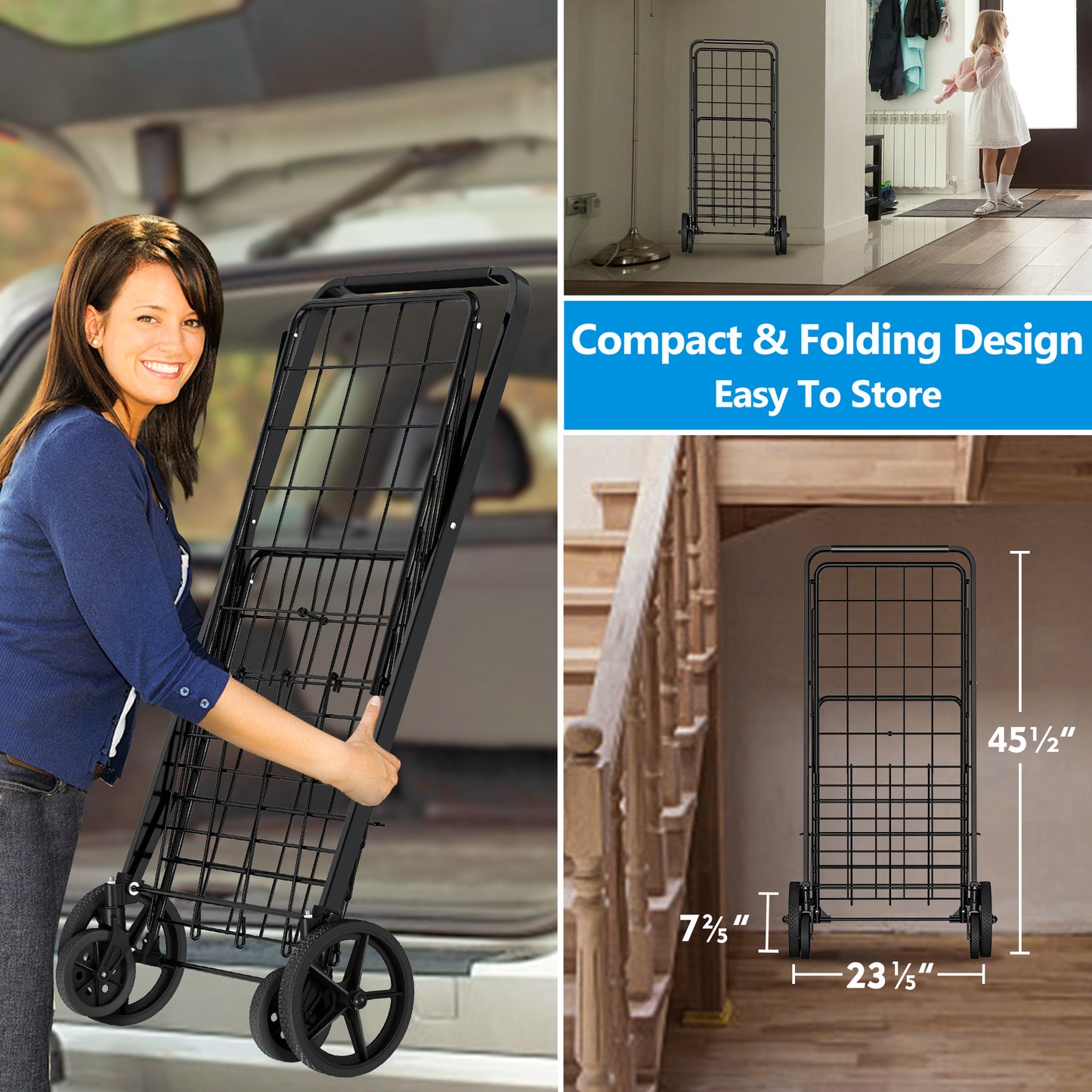 AOSION Grocery Cart With Wheelsr,Rolling Shopping Cart