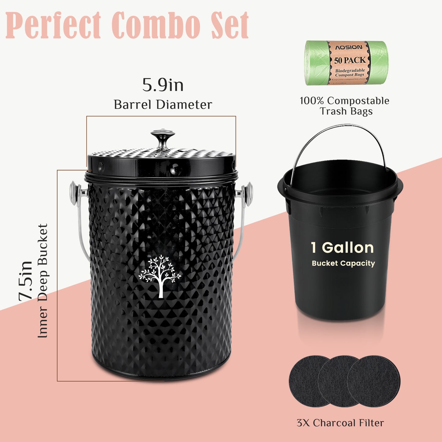 AOIOSN Countertop Compost Bin Kitchen,Odorless Indoor Compost Bin
