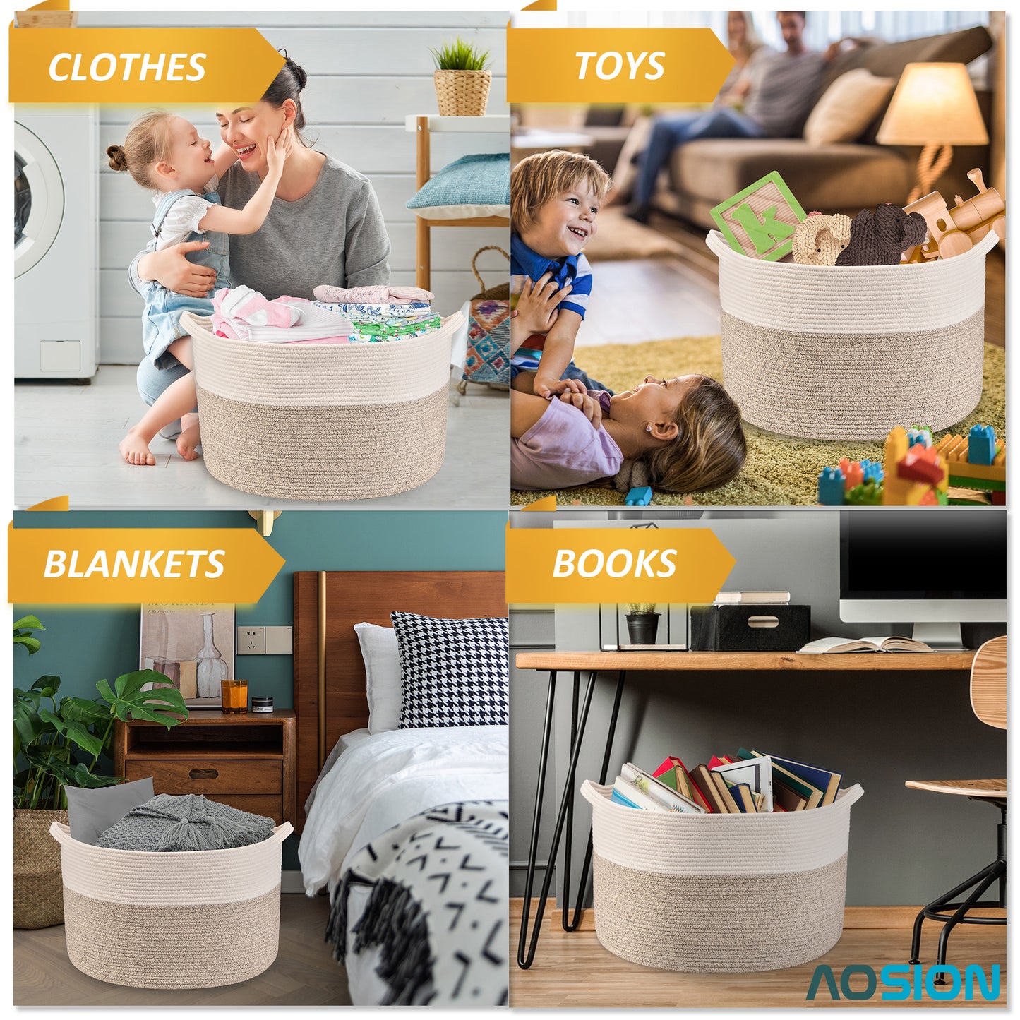 AOSION Blanket Basket, Rope Basket for Bathroom Bedroom