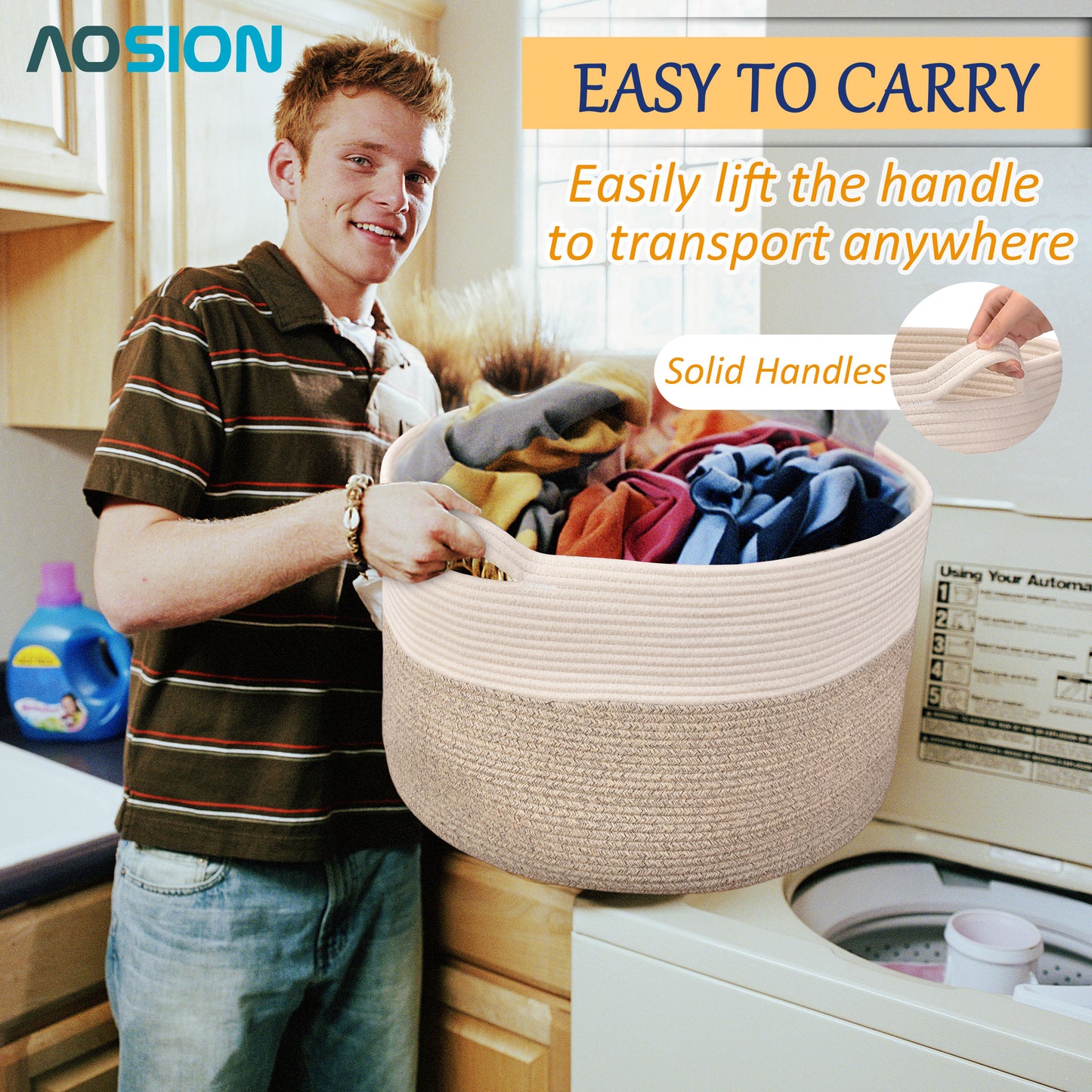 AOSION Blanket Basket, Rope Basket for Bathroom Bedroom