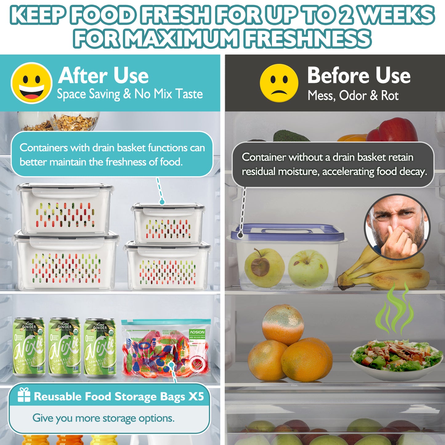 AOSION 8 Pieces Fruit Storage Containers, Fridge Organizer