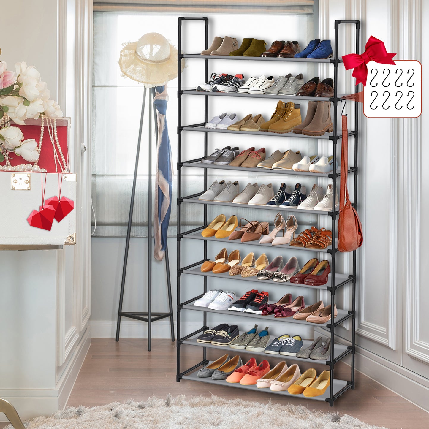 AOSION 10-Tier Shoe Rack in Grey