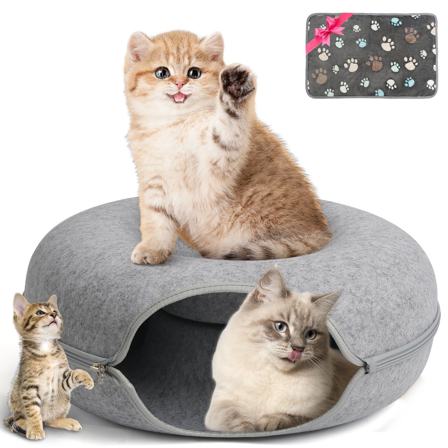 AOSION Peekaboo Cat Cave,Cat Donut Bed With Pet Blanket