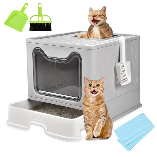 AOSION Foldable Cat Litter Box, Extra Large Litter Box