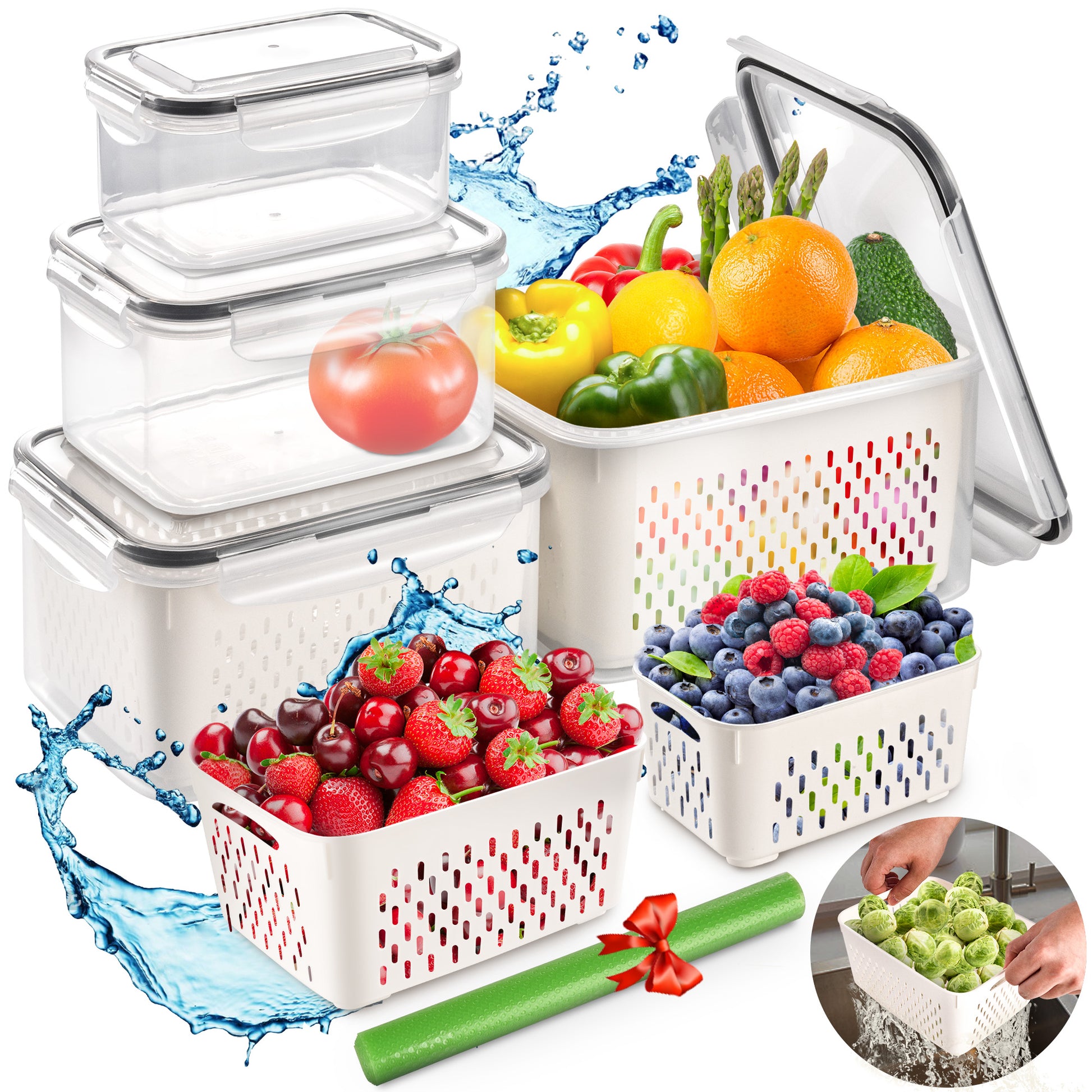 Fruit Containers for Fridge - Leakproof Food Storage Containers with  Removable Colander - Dishwasher & microwave safe Produce Containers Keep  Fruits