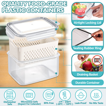 5 PCS Large Fruit Containers for Fridge - Leakproof Food Storage
