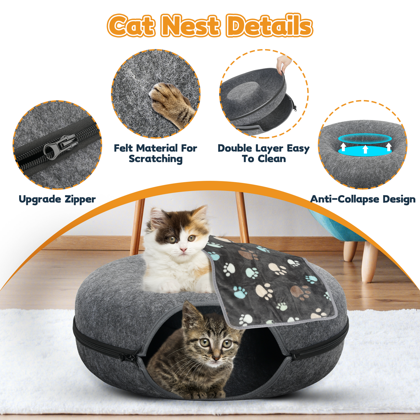 AOSION Peekaboo Cat Cave,Cat Donut Bed With Pet Blanket