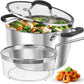 AOSION 6 Quart Stainless Steel Stock Pot with Lid,Deep Fryer Basket for Kitchen Colander Frying Cooking Steaming
