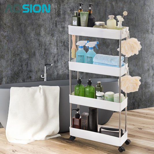 AOSION Shelf Organizer, 4 Tier Rolling Cart for Bathroom Kitchen Bedroom