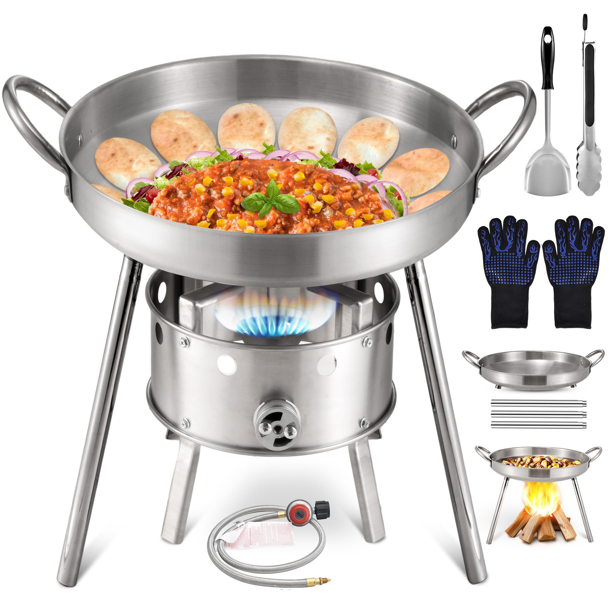 Portable Comal Concave Comal Set | Stainless Steel Comal with Propane Burner | AOSION