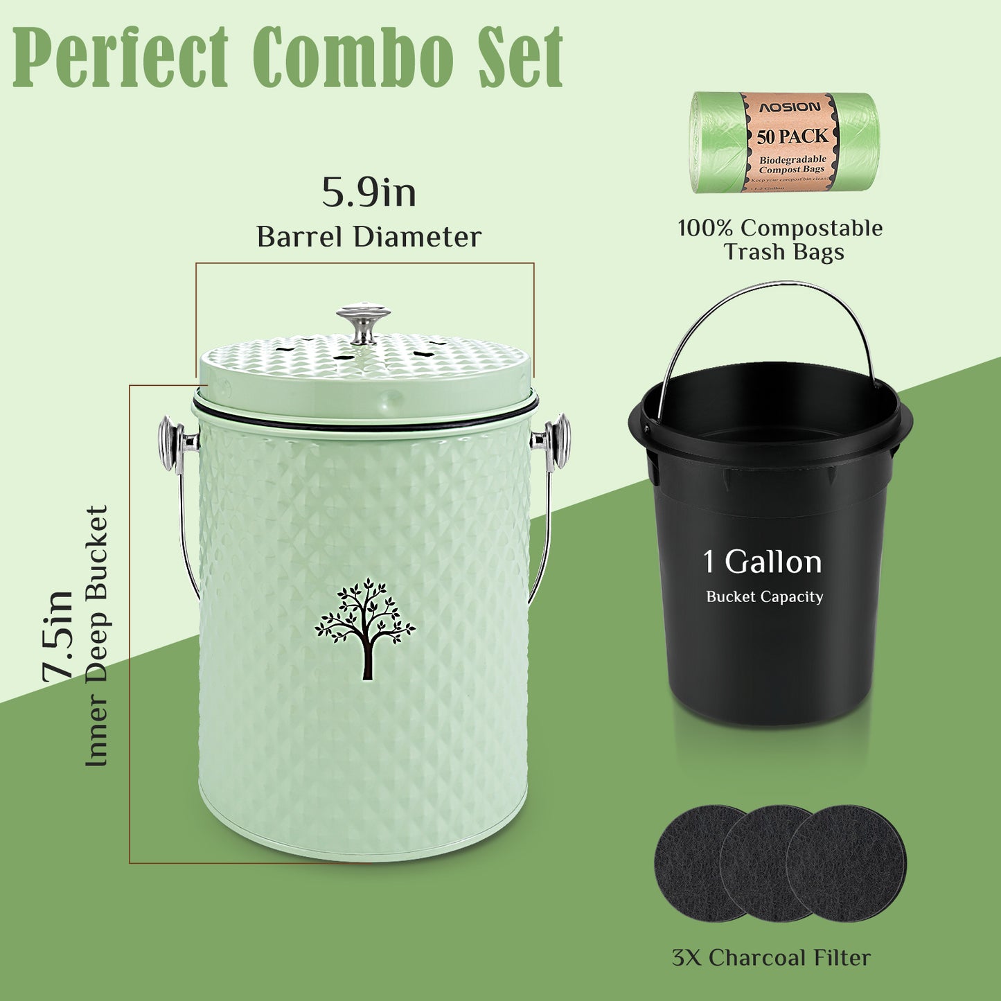 AOIOSN Countertop Compost Bin Kitchen，Odorless Indoor Compost Bin