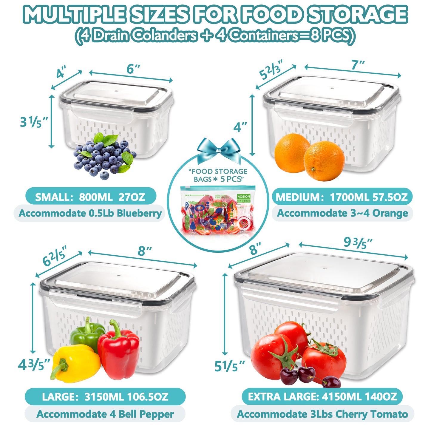 AOSION 8 Pieces Fruit Storage Containers, Fridge Organizer