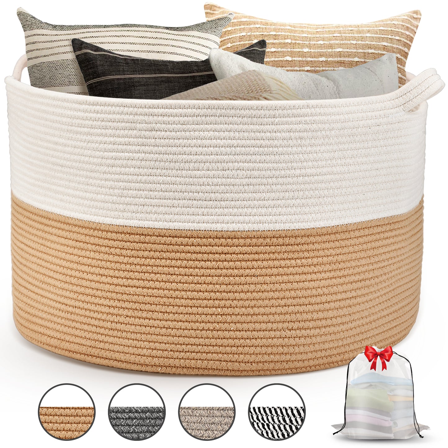 AOSION Blanket Basket, Rope Basket for Bathroom Bedroom